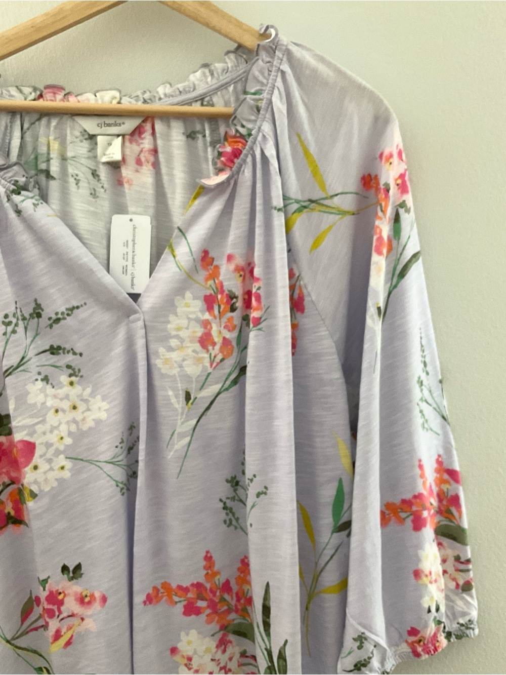 CJ Banks Lavender Floral Print Split V-Neck Tunic Cotton Modal Blend NWT - Picture 4 of 9